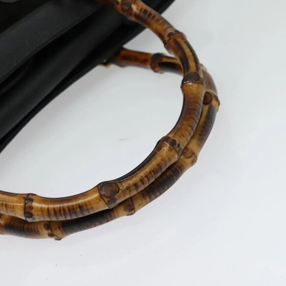 GUCCI Bamboo Hand Bag Suede Leather Black Gold 002 1186 0260 Auth bs28646 - Picture 8 of 16